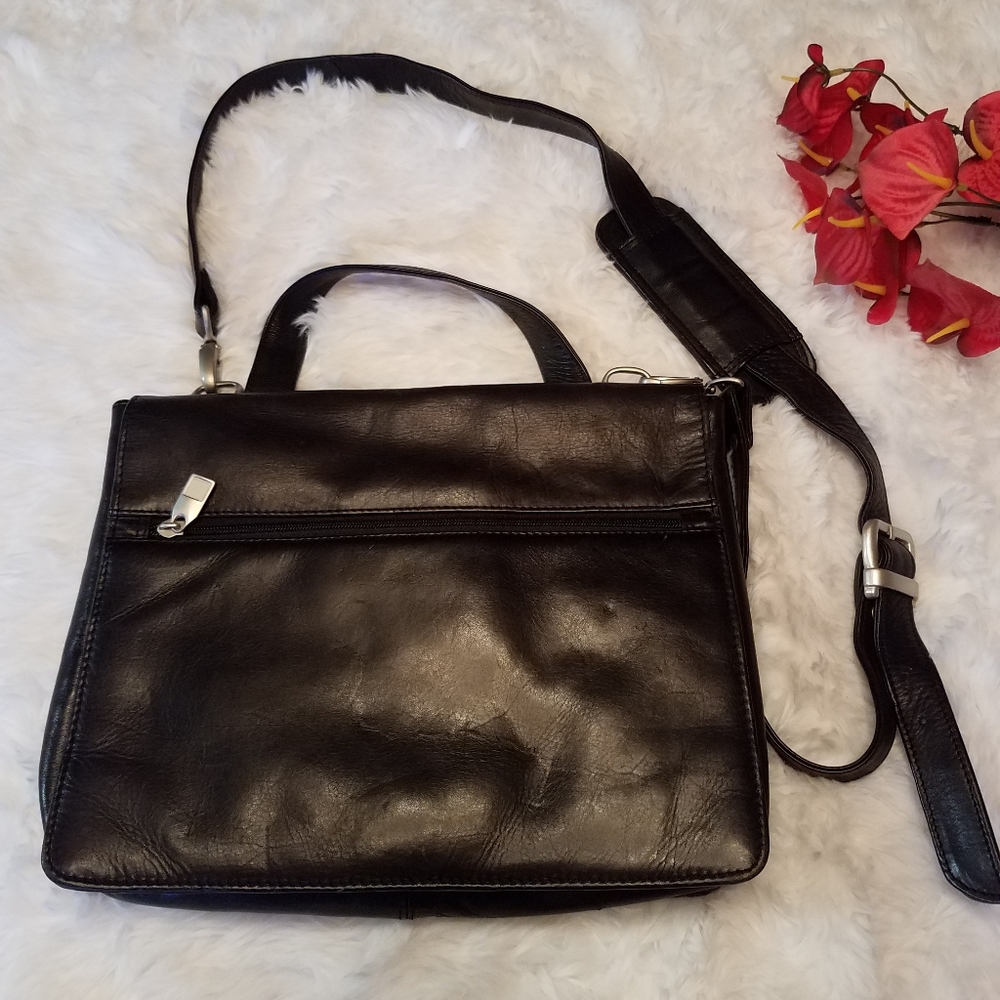 Soft Black Leather Briefcase Style Handbag